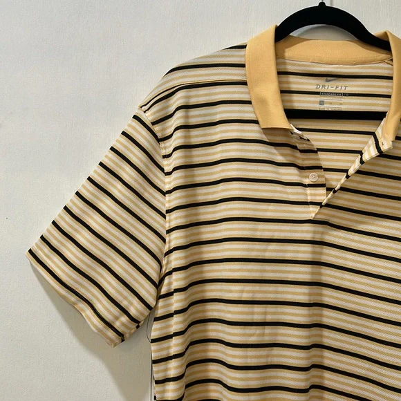 NIKE MENS POLO SHIRT DRY FIT SHORT SLEVEE GOLD STRIPED BLACK SZ XL NEW - Picture 7 of 11